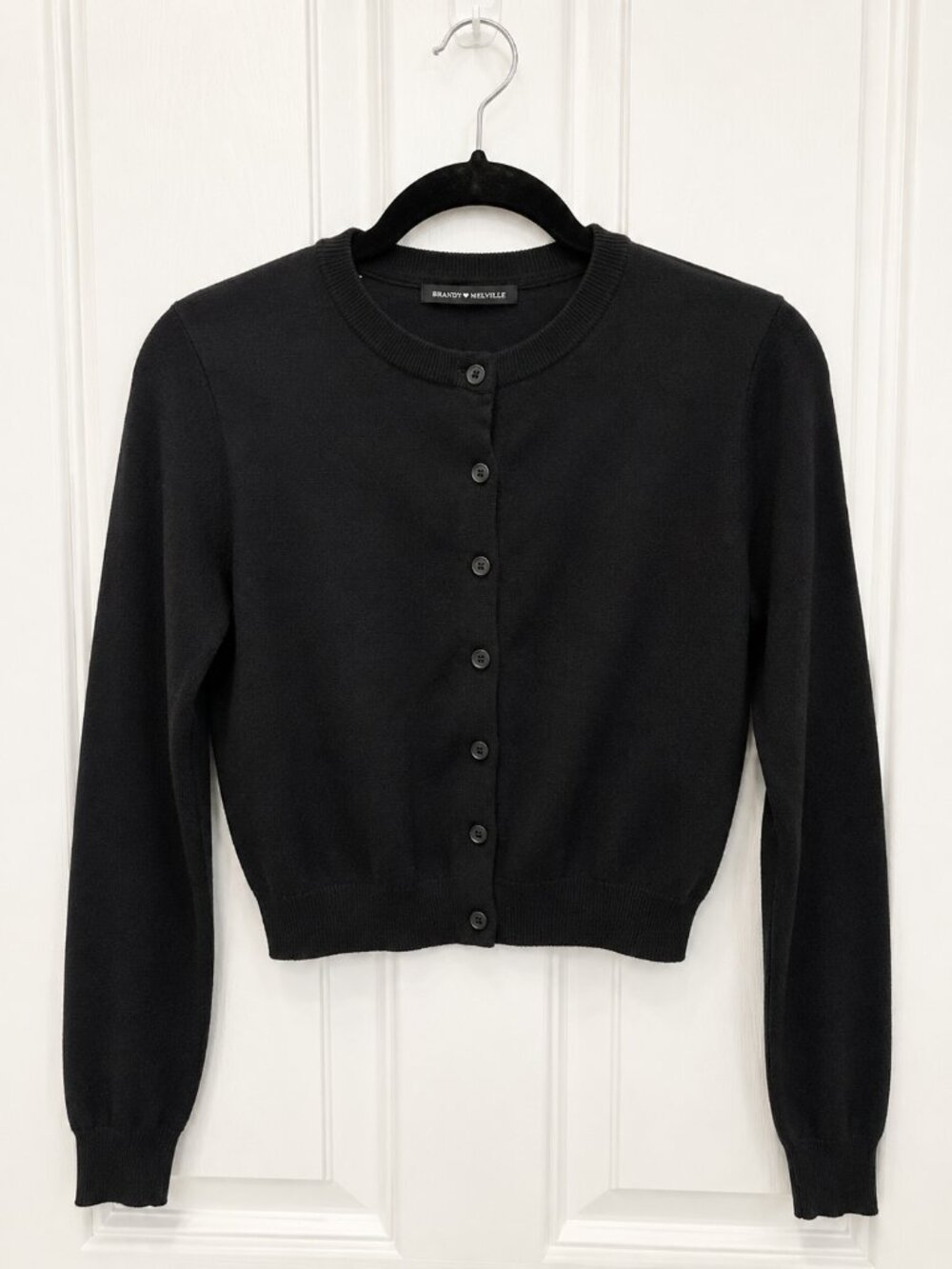 Brandy Melville Black Button Cardigan Cropped Fitted Minimalist Y2K Coquette